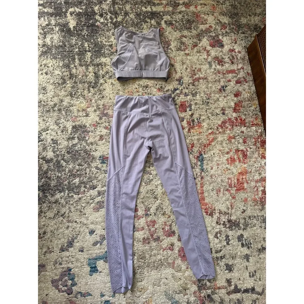 Varley Chester Leggings Sports Bra Set Dusk Lavender XS Mesh EUC